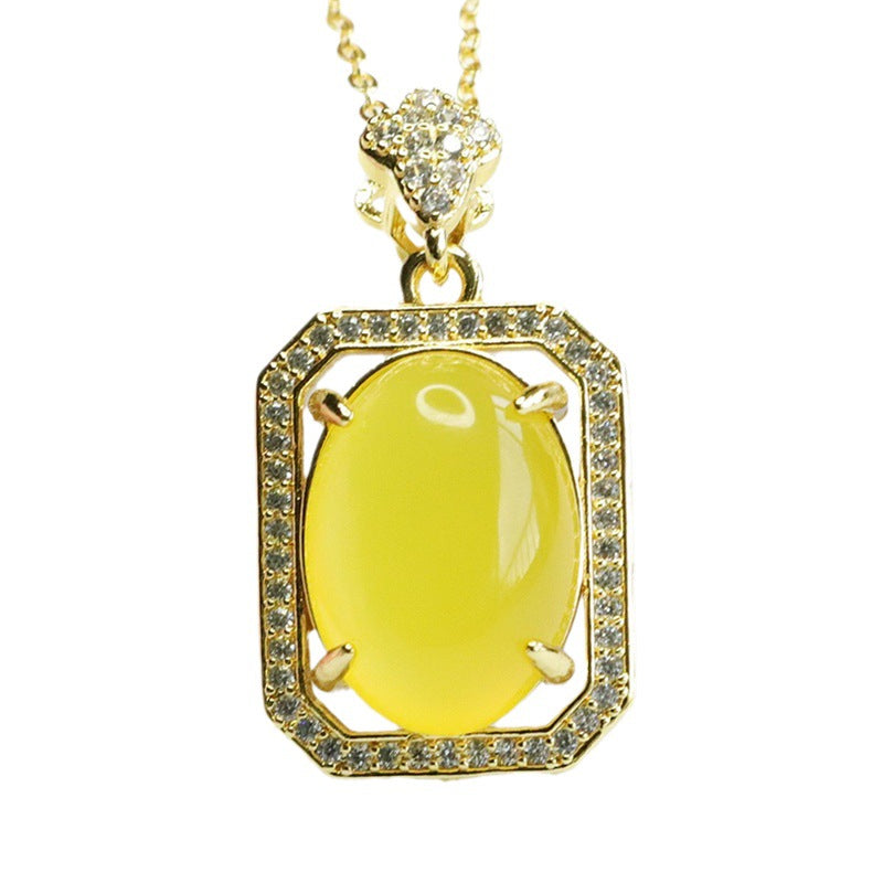 Yellow Chalcedony Oval Plaque Pendant — No Chain