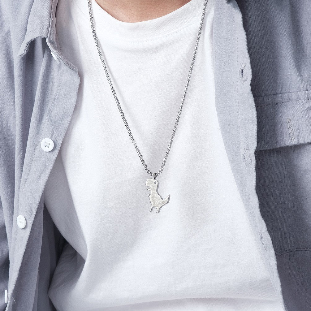Planderful Dinosaur Necklace Durable Titanium Steel Stick Figure Pendant For Kids And Dino Lovers
