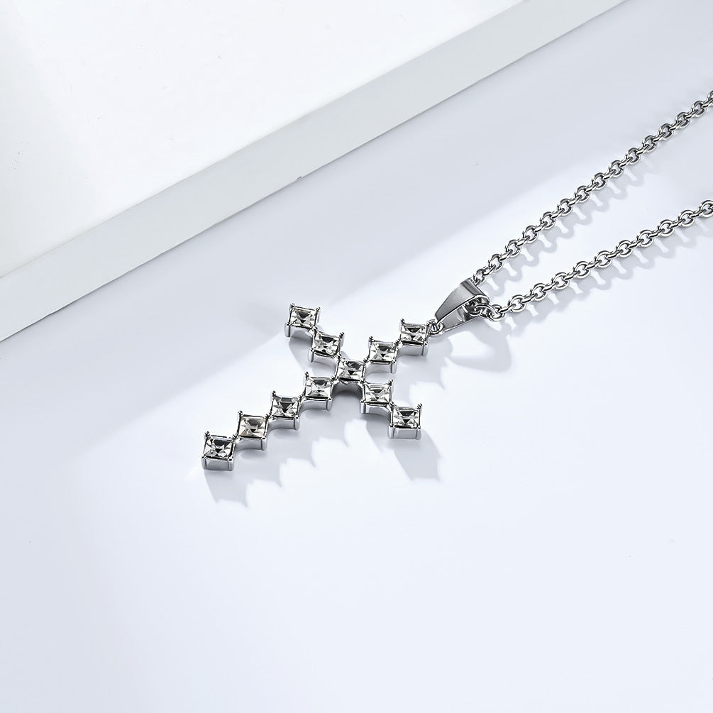 European And American Gender-Free Light Luxury Zircon Cross Necklace