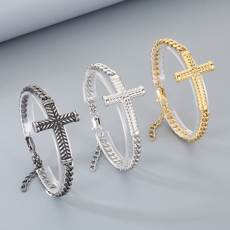 Adjustable – Rock Hip Hop Twist Cross Layered Cuban Chain Titanium Steel Men's Bracelet