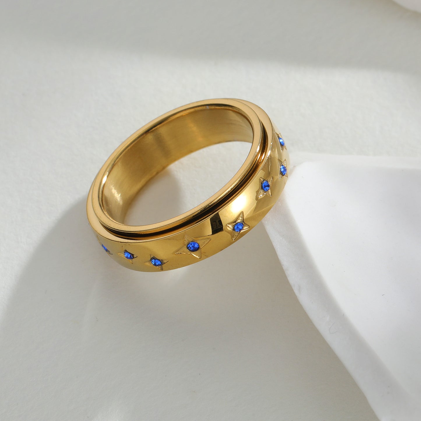 Planderful Rotatable Zircon Star Ring Stainless Steel for Women and Men Unisex Couple Decompression Jewelry