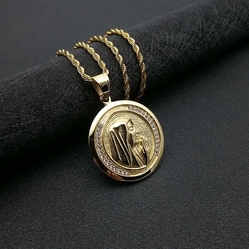 Planderful Everyday Genie Hip Hop Necklace Gold Plated Zircon Round Pendant for Hip Hop Fans