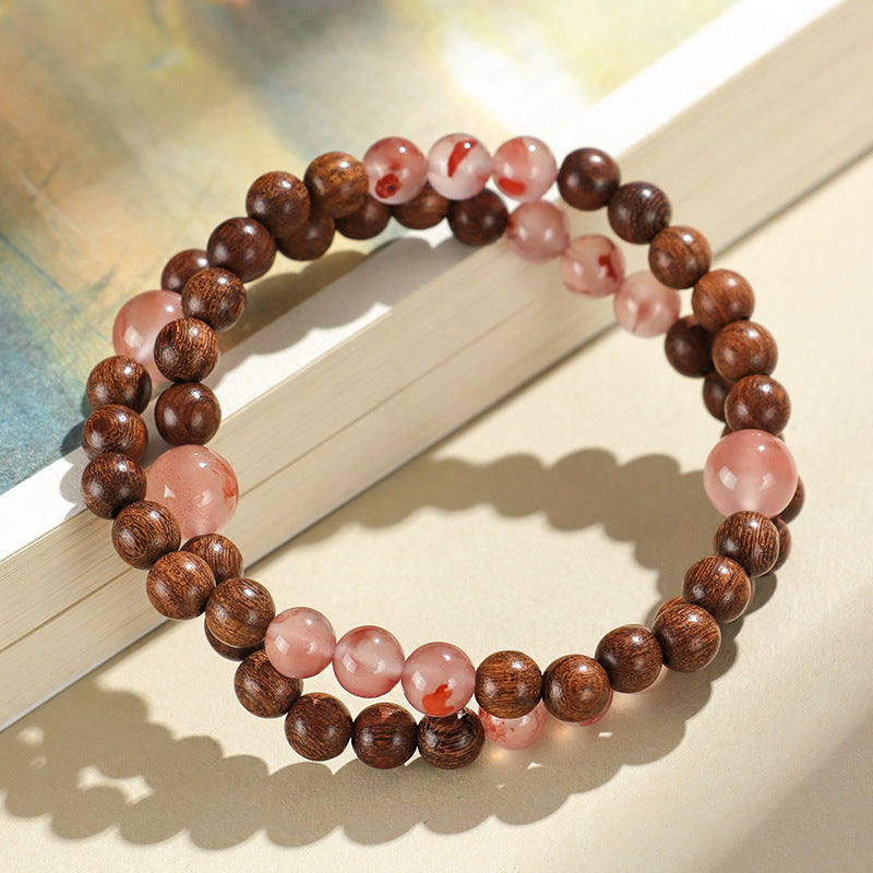 Strawberry Quartz Agate Sandalwood Bracelet