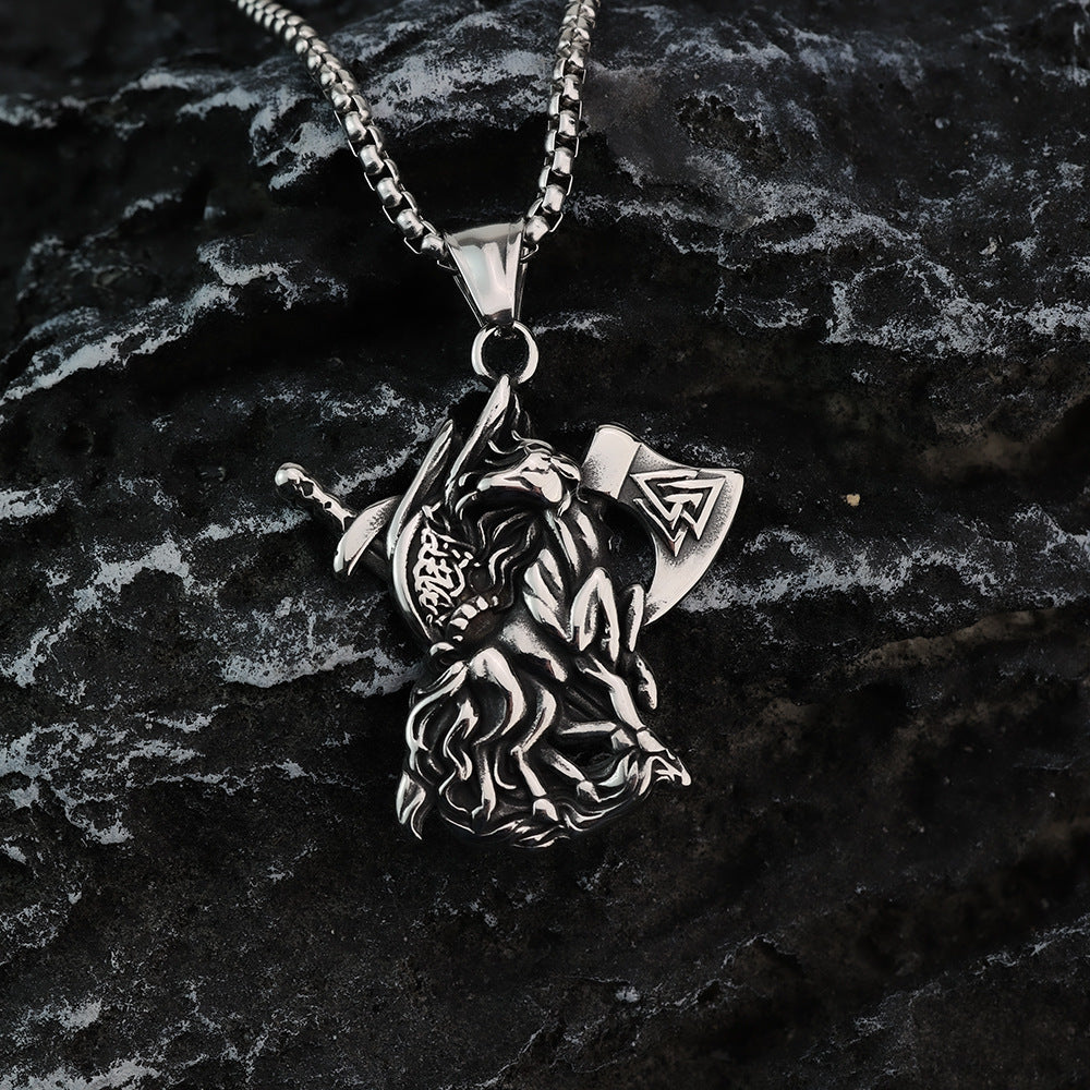 Nordic Retro Men's Stainless Steel Viking Weapon Necklace