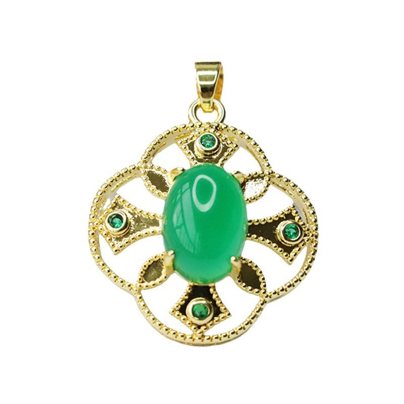 Imperial Green Chalcedony Oval Clover Necklace