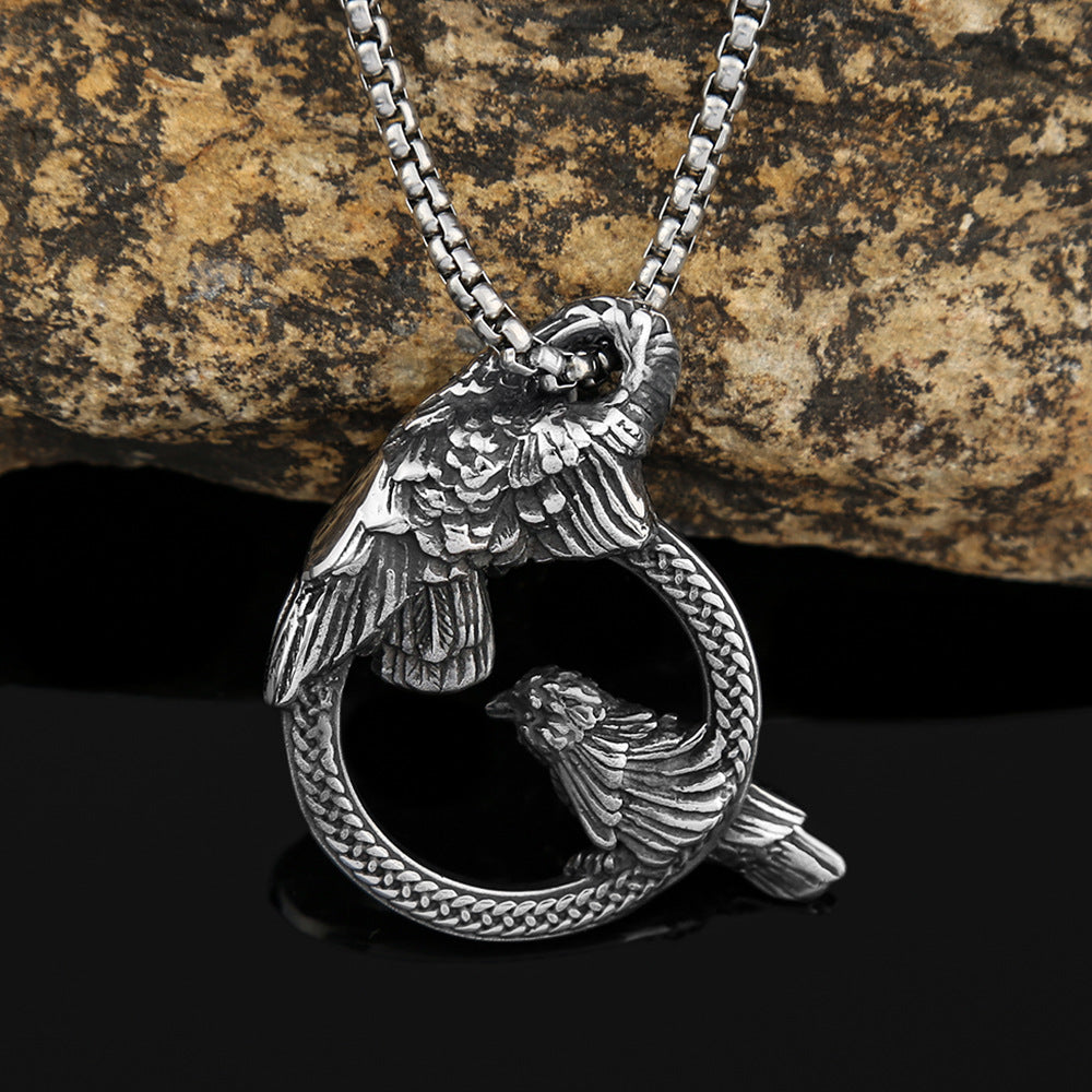 Cross-Border Stainless Steel Ring Crow Pendant Necklace