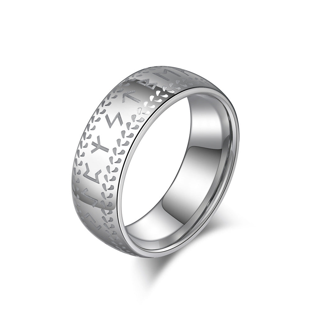 8Mm Curved Viking Character Tungsten Steel Ring for Men