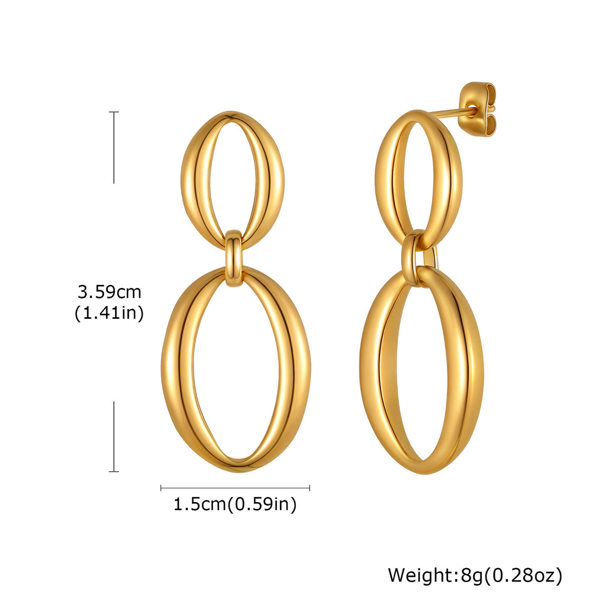 Gold-Tone Double Oval Link Drop Earrings
