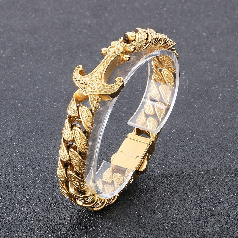 Planderful Men's Titanium Steel Cuban Chain Bracelet Bold