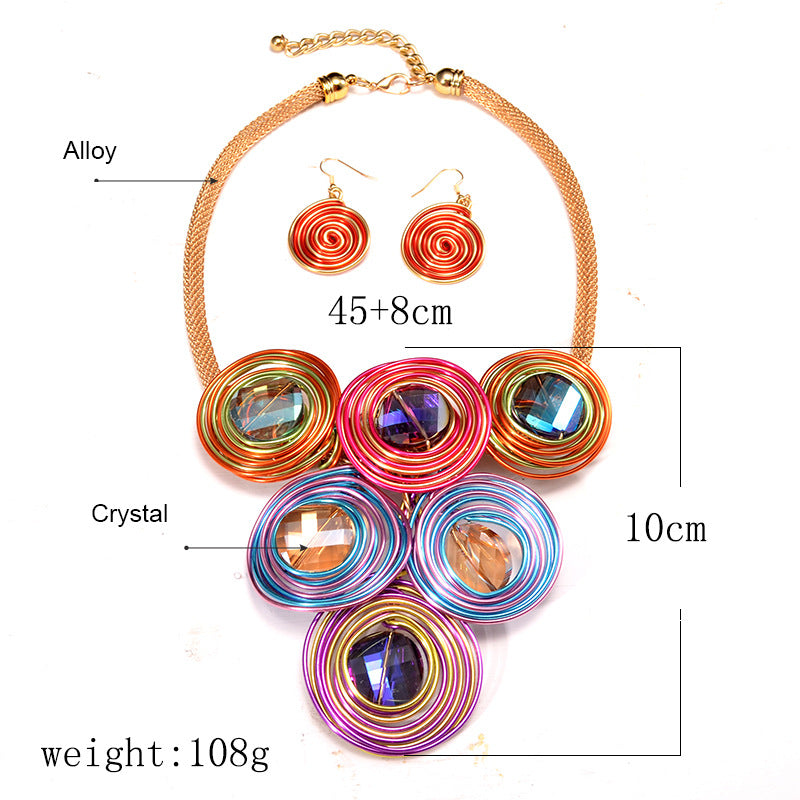 Exaggerated Aluminum Wire Statement Necklace Set with Sweater Chain by Planderful - Savanna Rhythms Collection