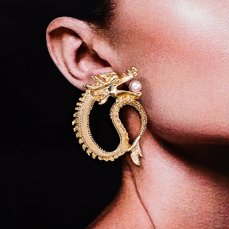 Exaggerated Zodiac Loong Totem Earrings - Vienna Verve Collection
