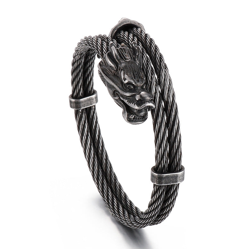 Dragon Design – Punk Style 8mm Sunway Asia Line Zodiac Dragon Titanium Steel Men's Bracelet