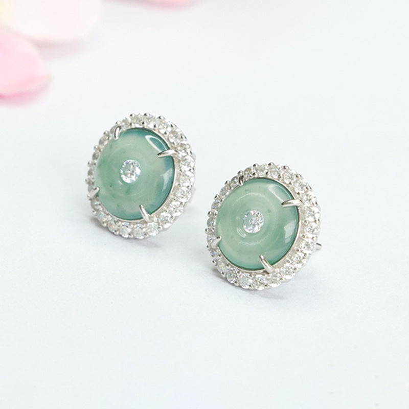 Stylish S925 Sterling Silver Natural Ice Jade Stud Earrings