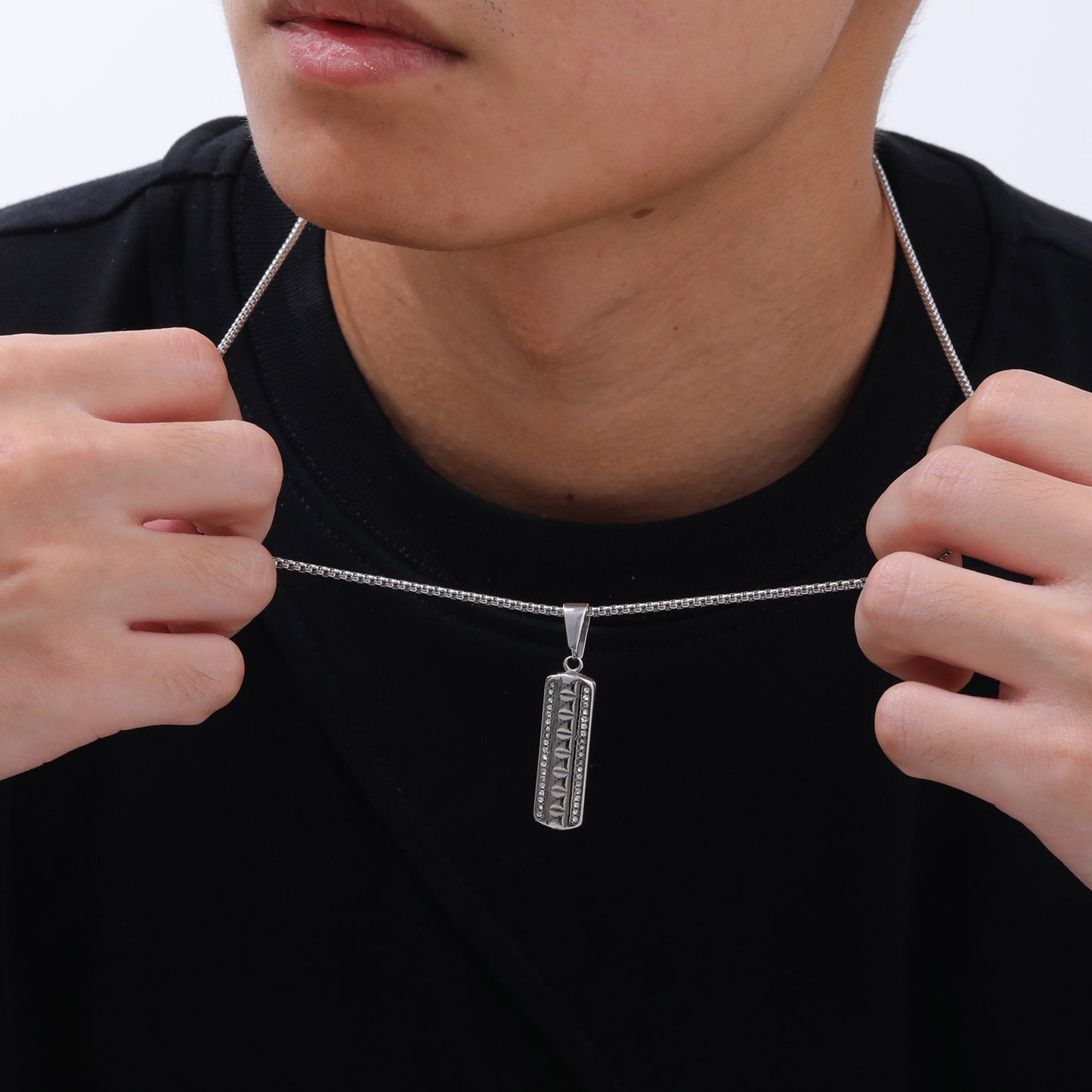 Men's Geometric Stainless Steel Zircon Pendant Necklace Jewelry