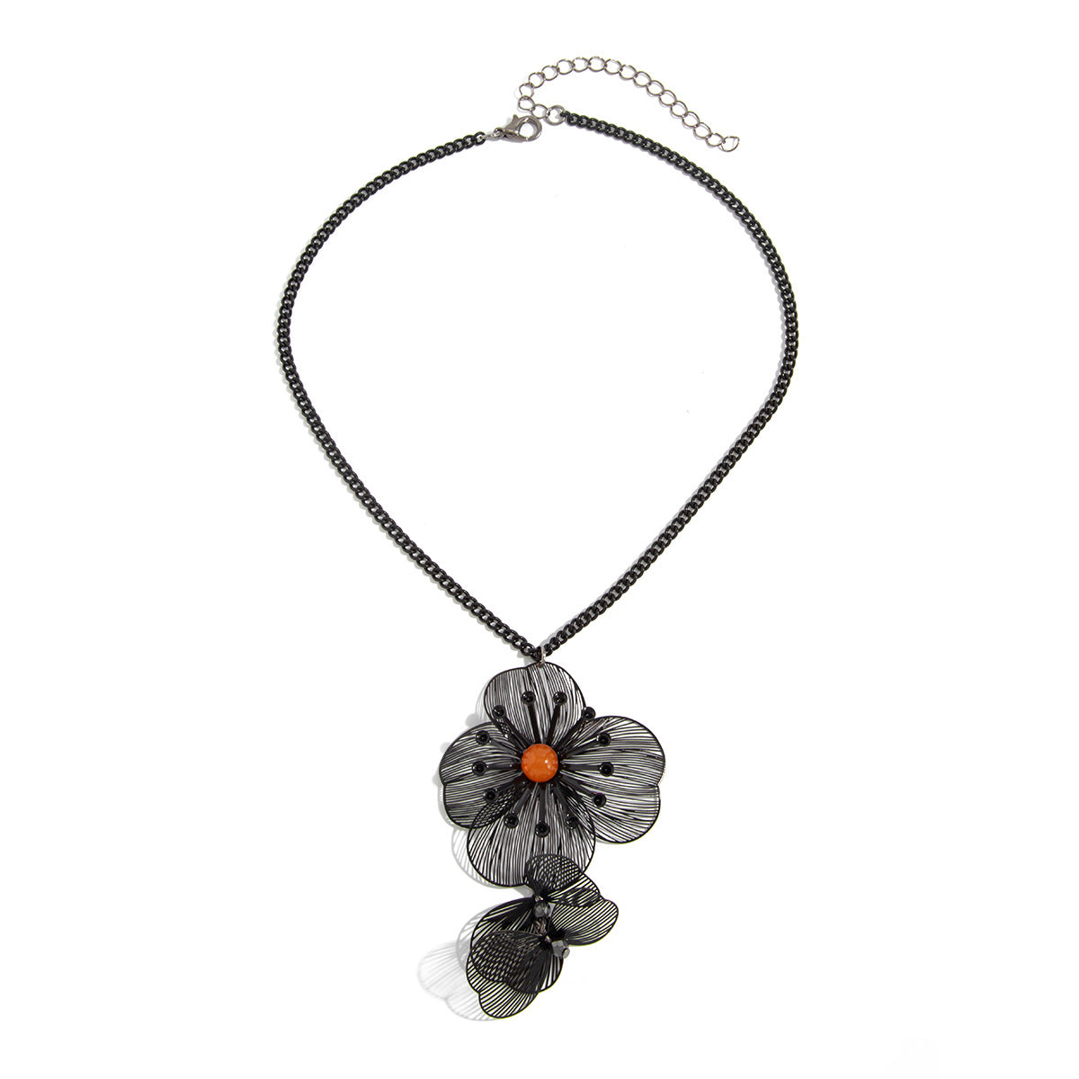 Black Ginkgo Flower Pendant Necklace