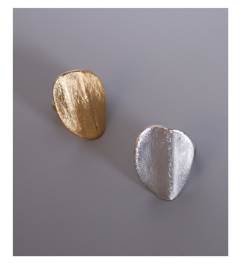French Exaggerated Brushed Matte Titanium Steel Ring for Women with Unique Shape and Style