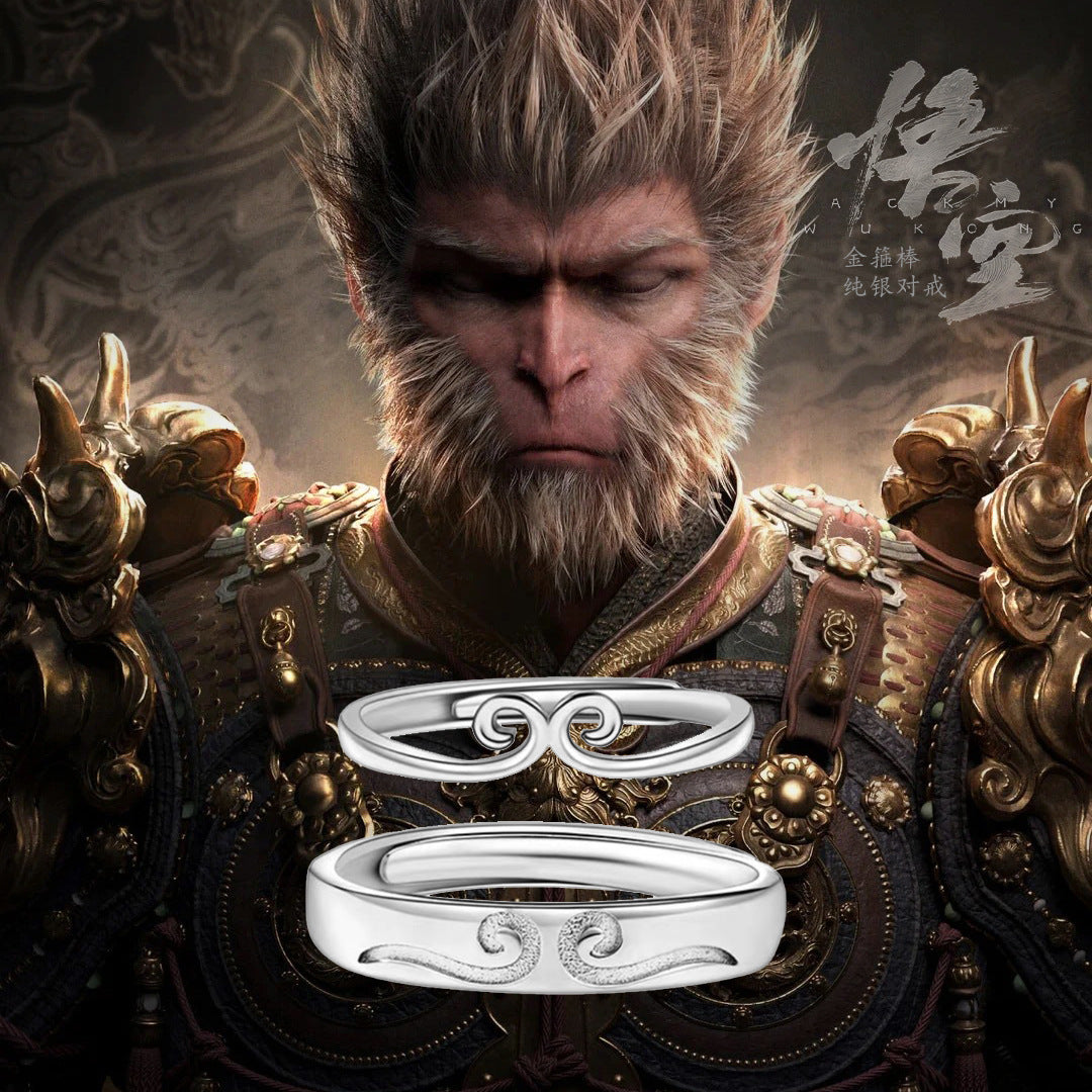 Sterling Silver Black Myth Wukong Couple Ring — Adjustable