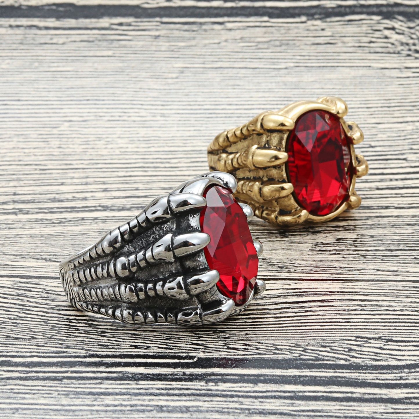 Planderful Titanium Steel Ring Multicolor Stone Dragon Claw Unisex Men Retro Punk Protection Statement