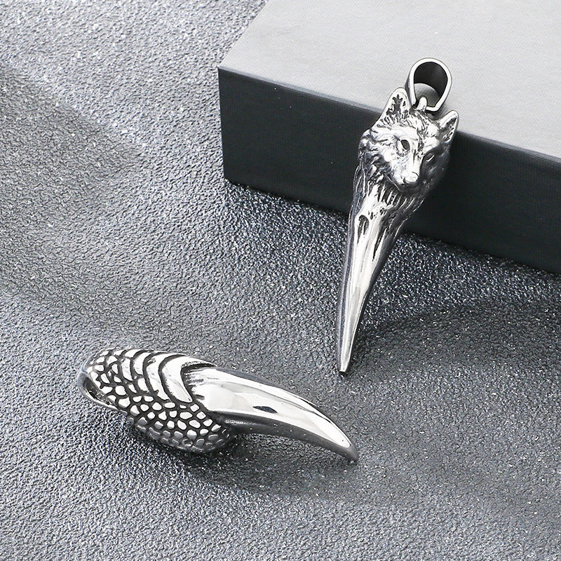 Direct Criticism Of Trendy Retro Wolf Tooth Pendant, Smear Eagle Claw Stainless Steel Necklace