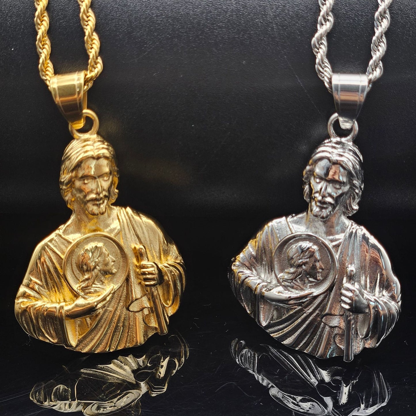 Planderful St Jude Bust Necklace Titanium Steel Unisex Protection Pendant Statement Jewelry