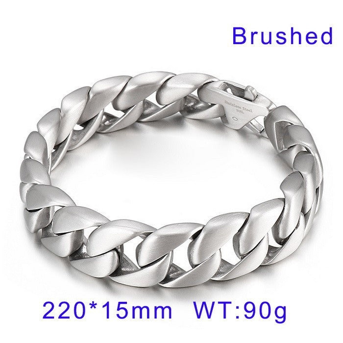 Retro Cuban Chain Titanium Steel Men Bracelet 15mm Classic