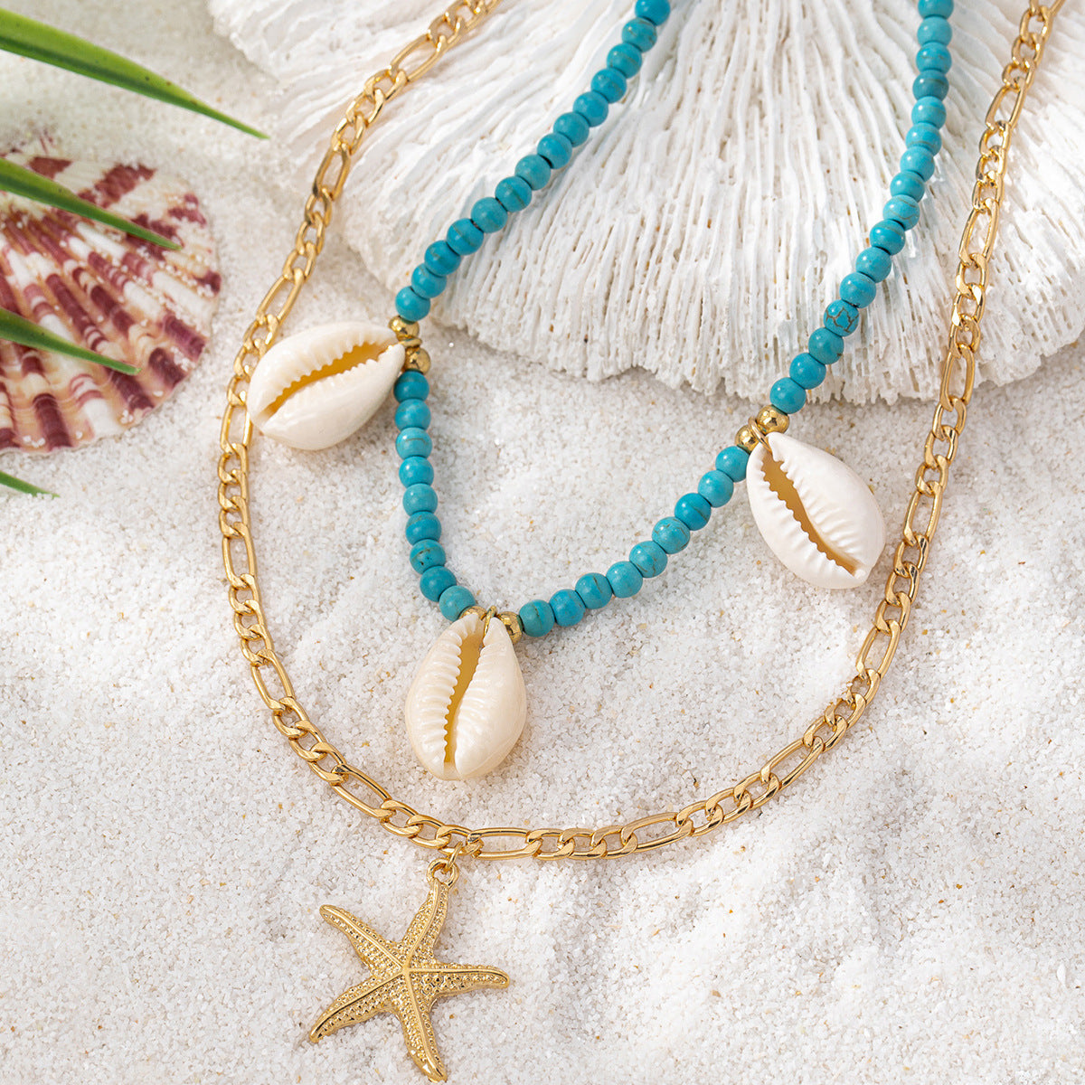 Planderful Vienna Verve Necklace Set – Bohemian Style with Shell and Starfish Pendants