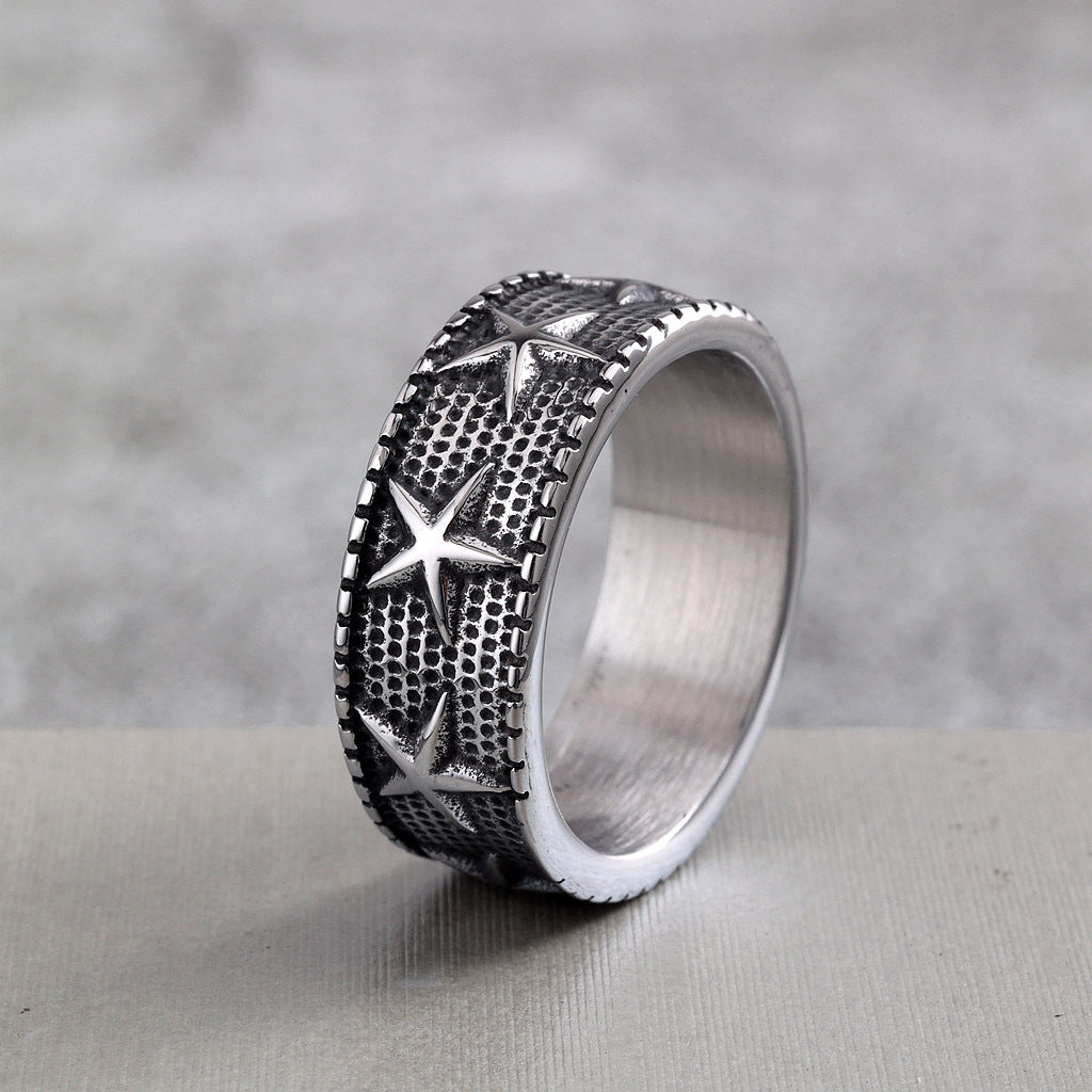 Vintage Star Stainless Steel Men's Ring