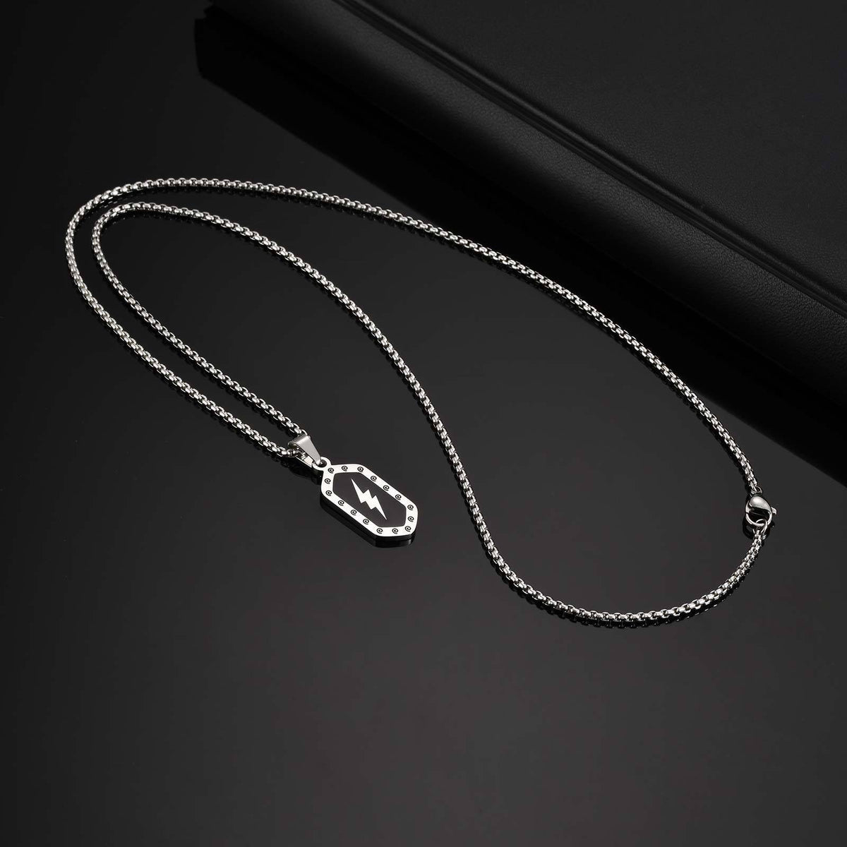 Lightning Bolt Dog Tag Pendant — Chain Optional