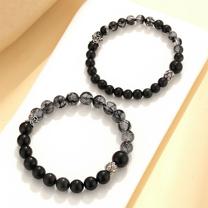 Obsidian Couple Bead Bracelet