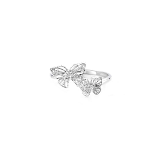 Fengsen Everyday Genie – S925 Sterling Silver Two Butterfly Filigree Ring Versatile High-End Design
