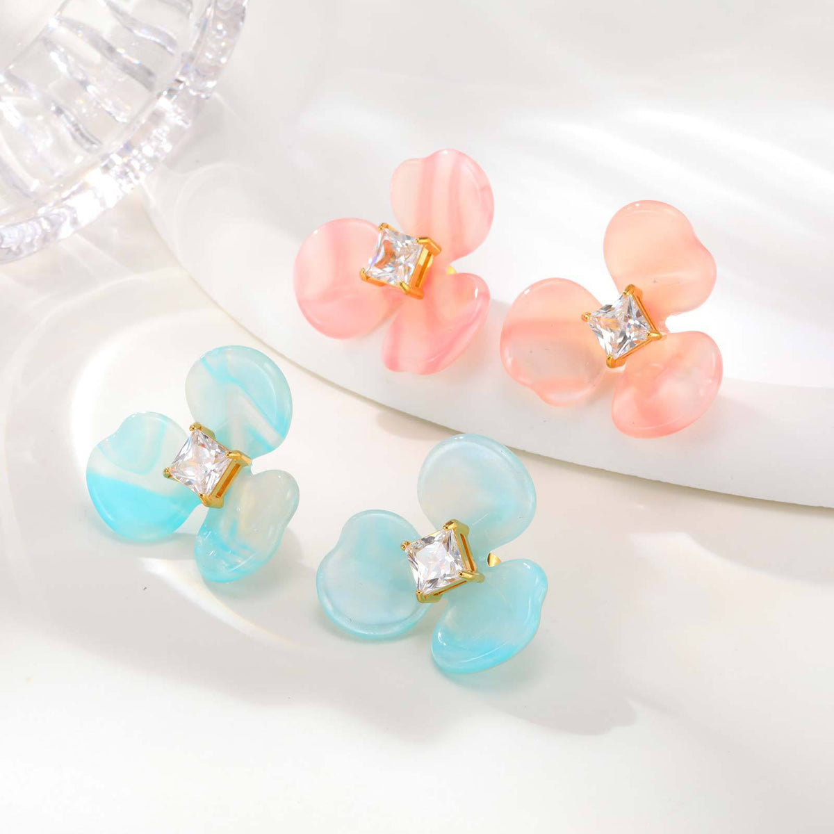 Stainless Steel Zircon Floral Earrings