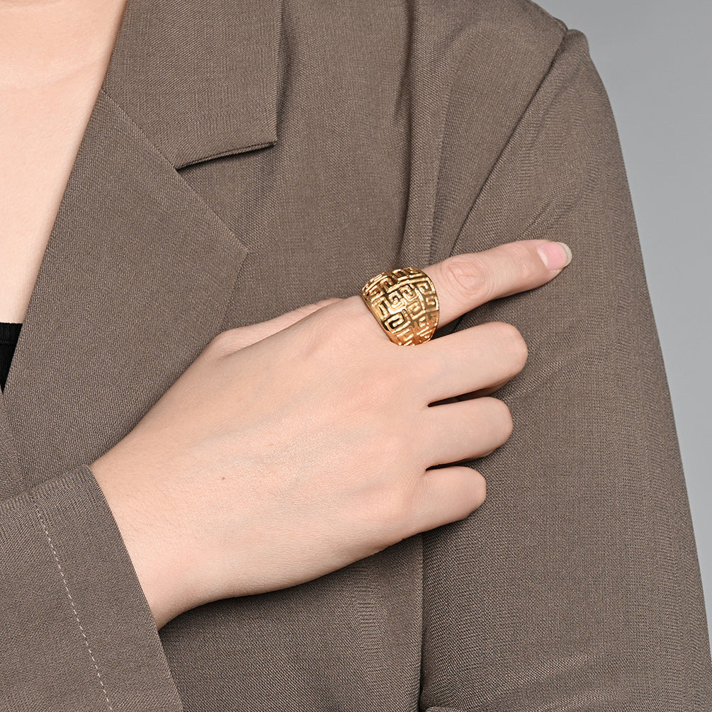 Vintage Gold-Plated Stainless Steel Ring