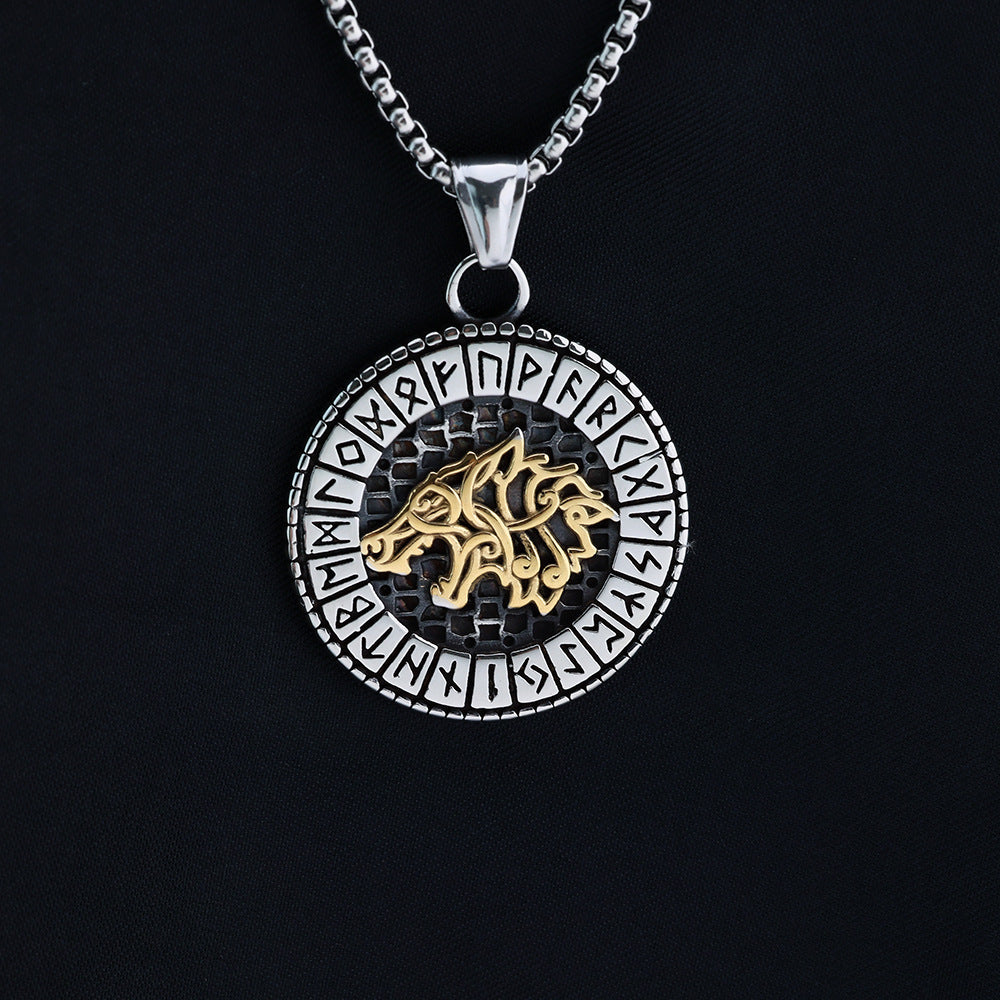 Vintage Nordic Men's Stainless Steel Viking Wolf Head Pendant