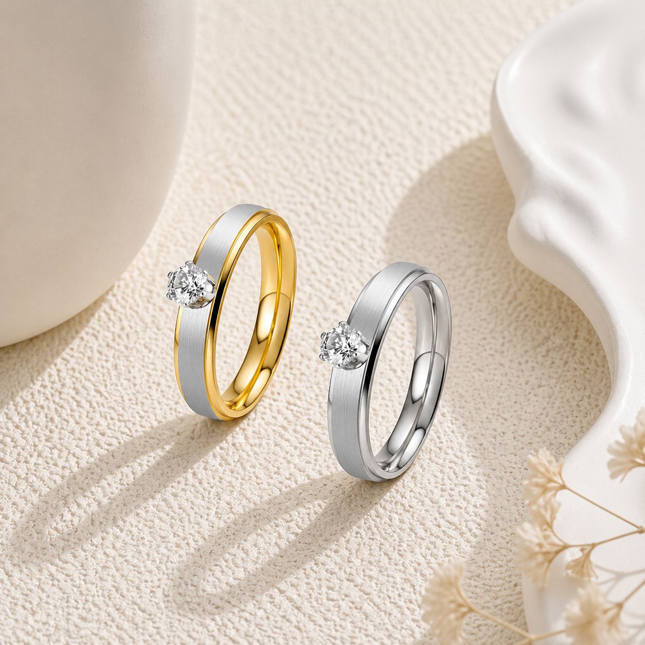 Stainless Steel Zircon Ring Two Tone Gold And Silver Elegant Unisex Couple Jewelry By Planderful Everyday Genie