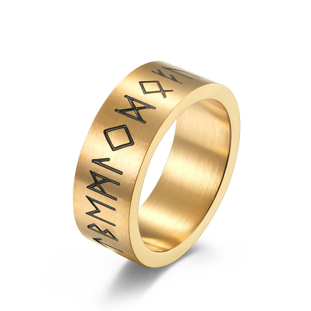 Planderful Nordic Viking Ring Bold for Men Matte Brushed Titanium Steel Jewelry with Pirate Text Design