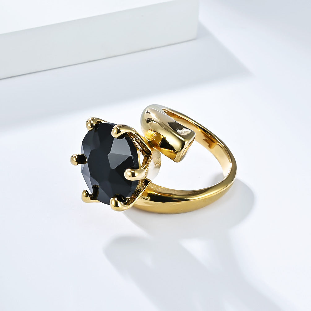 Planderful Zircon Ring For Women Gold Plated Titanium Steel Exaggerated Luxury Temperament