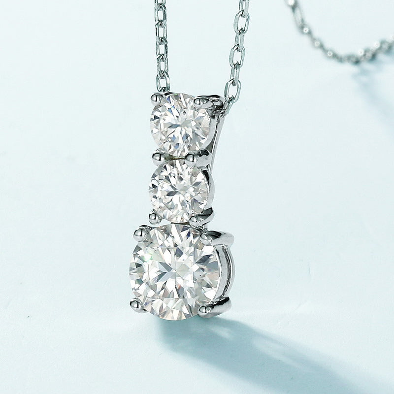 S925 Sterling Silver Moissanite Round Pendant Necklace