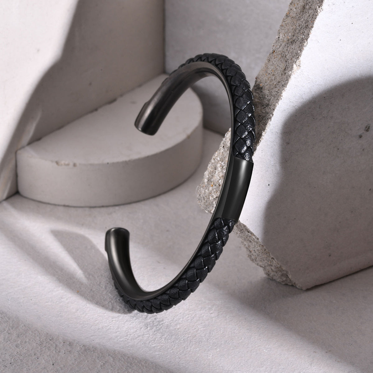 Braided Black Stainless Steel Bracelet for Men