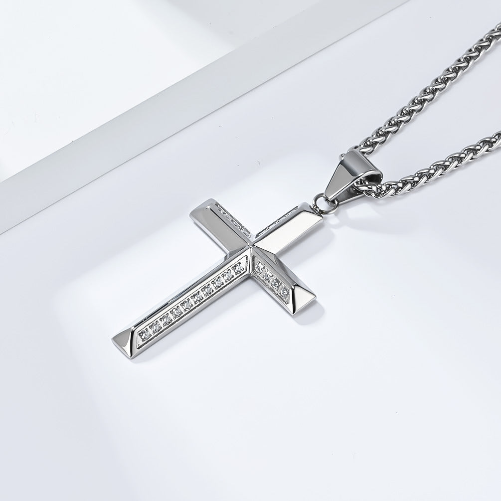 European And American Simple Light Luxury Titanium Steel Cross Necklace Pendant Jewelry For Men