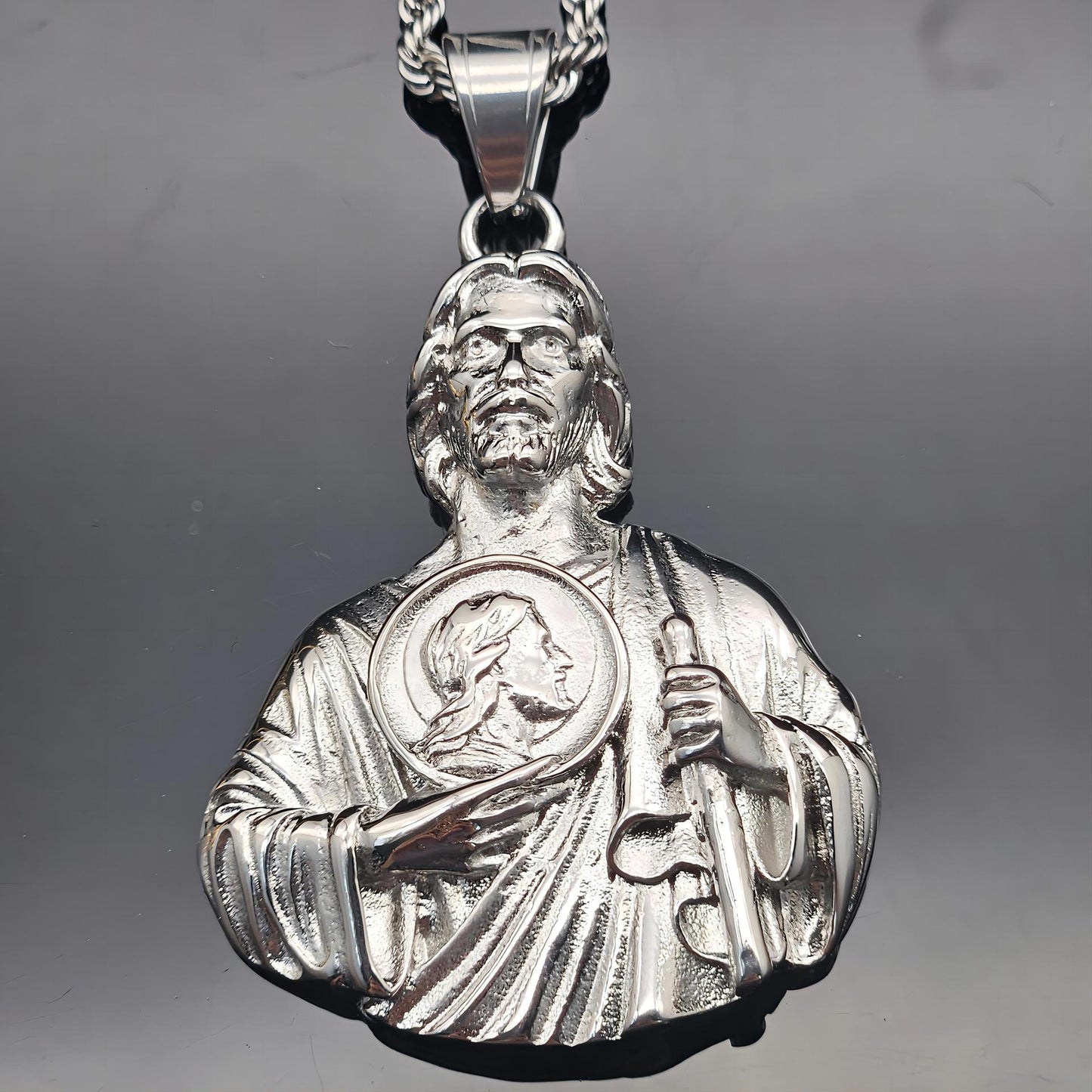 Planderful St Jude Bust Necklace Titanium Steel Unisex Protection Pendant Statement Jewelry