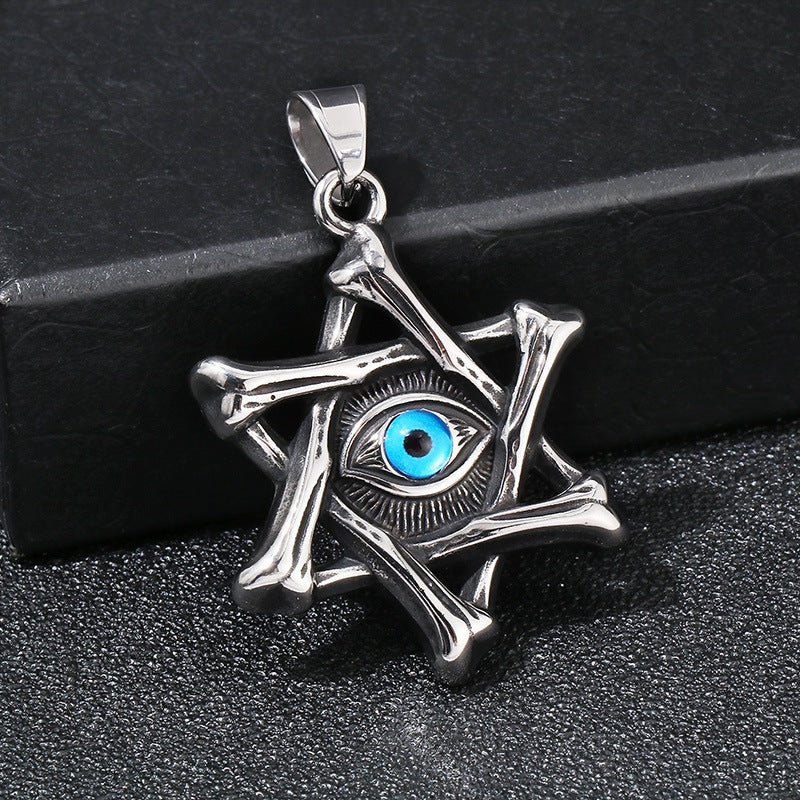 Punk Triangular Sweater Chain Pendant, Retro Hexagram Devil'S Eye Stainless Steel Pendant For Necklace