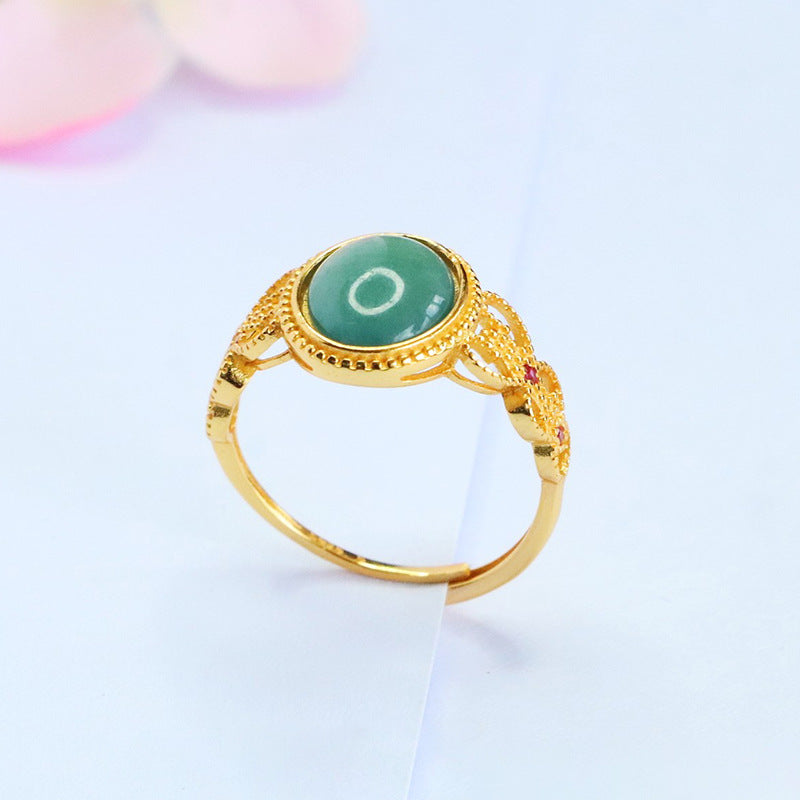 Blue-Water Jadeite Ruyi Knot 925 Silver Ring