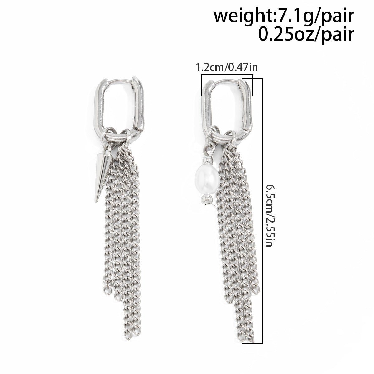 Planderful Pearl Fringed Earrings With Chain Rivet Cross Accent For Fashion Forward Women Statement Ear Jewelry
