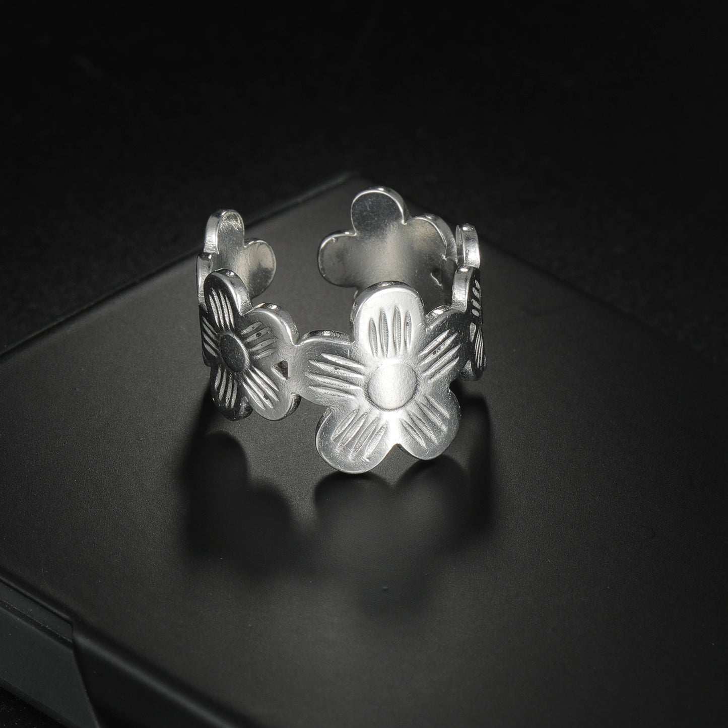 Stainless Steel Open Floral Ring For Women And Men Adjustable Durable Everyday Genie Planderful