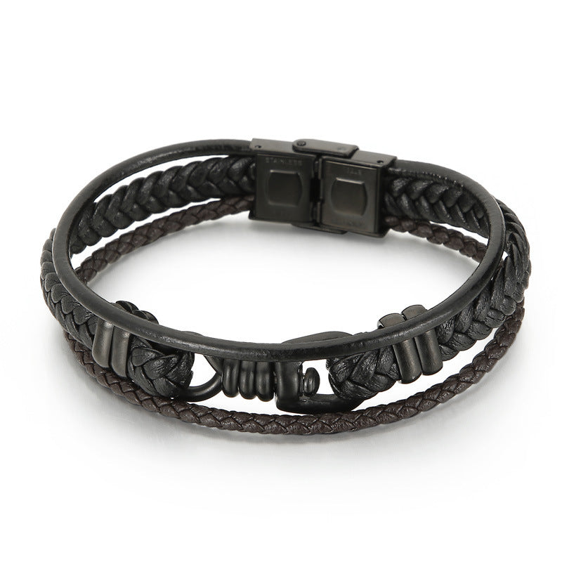 Planderful Leather Rope Woven Men Bracelet Geometric Style