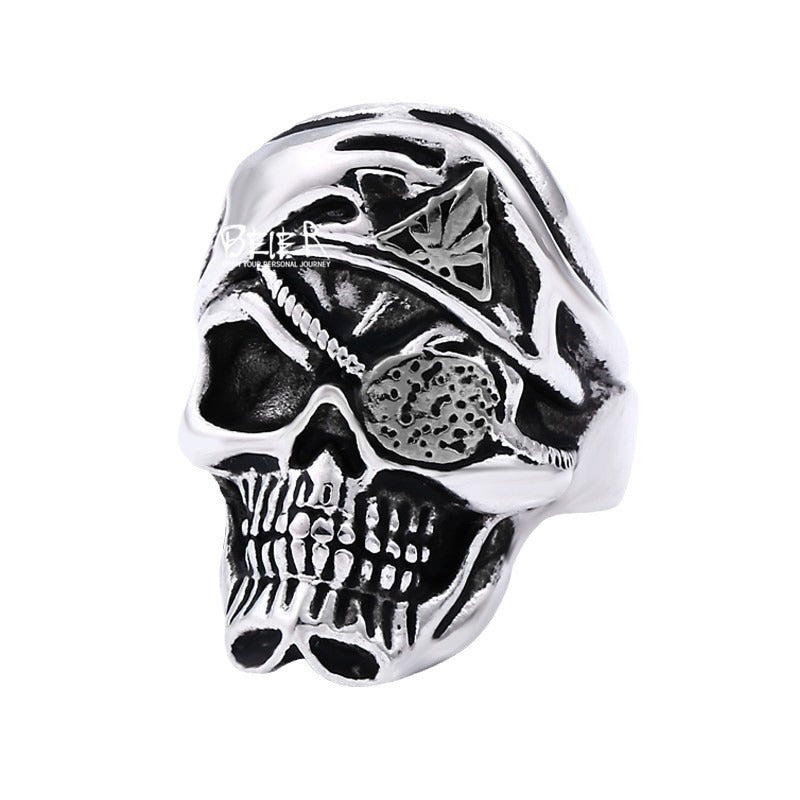 Titanium Steel One-Eyed Dragon Skull Ring for Men - Retro Punk Style in Stainless Steel