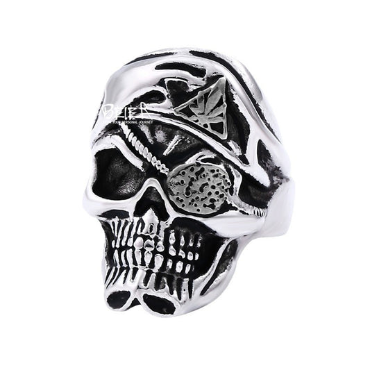 Titanium Steel One-Eyed Dragon Skull Ring for Men - Retro Punk Style in Stainless Steel