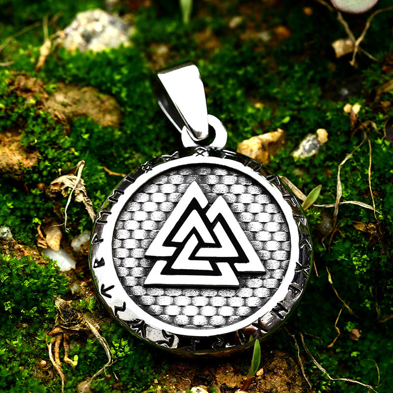 Retro Nordic Viking Titanium Steel Pendant for Men - Personalized Triangular and Round Stacked Tag