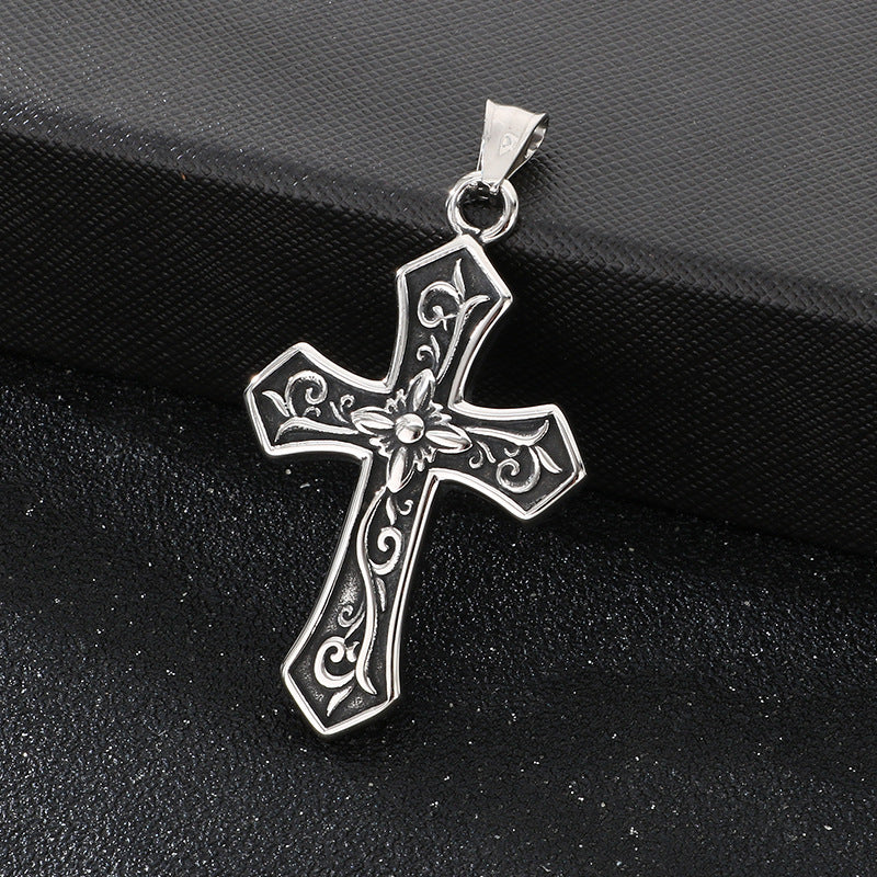 Breath Whistle Can Blow Decompression Pendant, Smear Ghost Head Cross Stainless Steel Necklace