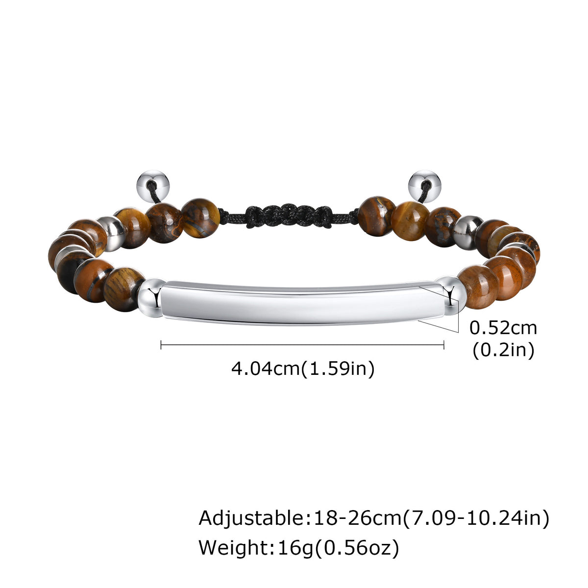 Tiger's Eye Adjustable Stainless Steel Bracelet